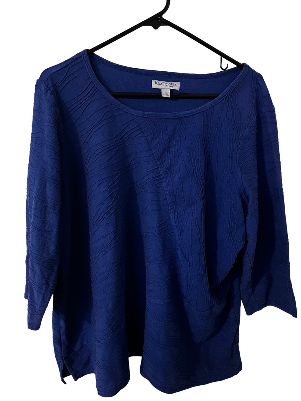Kim Rogers Curvy Dark Blue Minimalist Pintucked 3/4 Sleeve Womens Size 1X Blouse